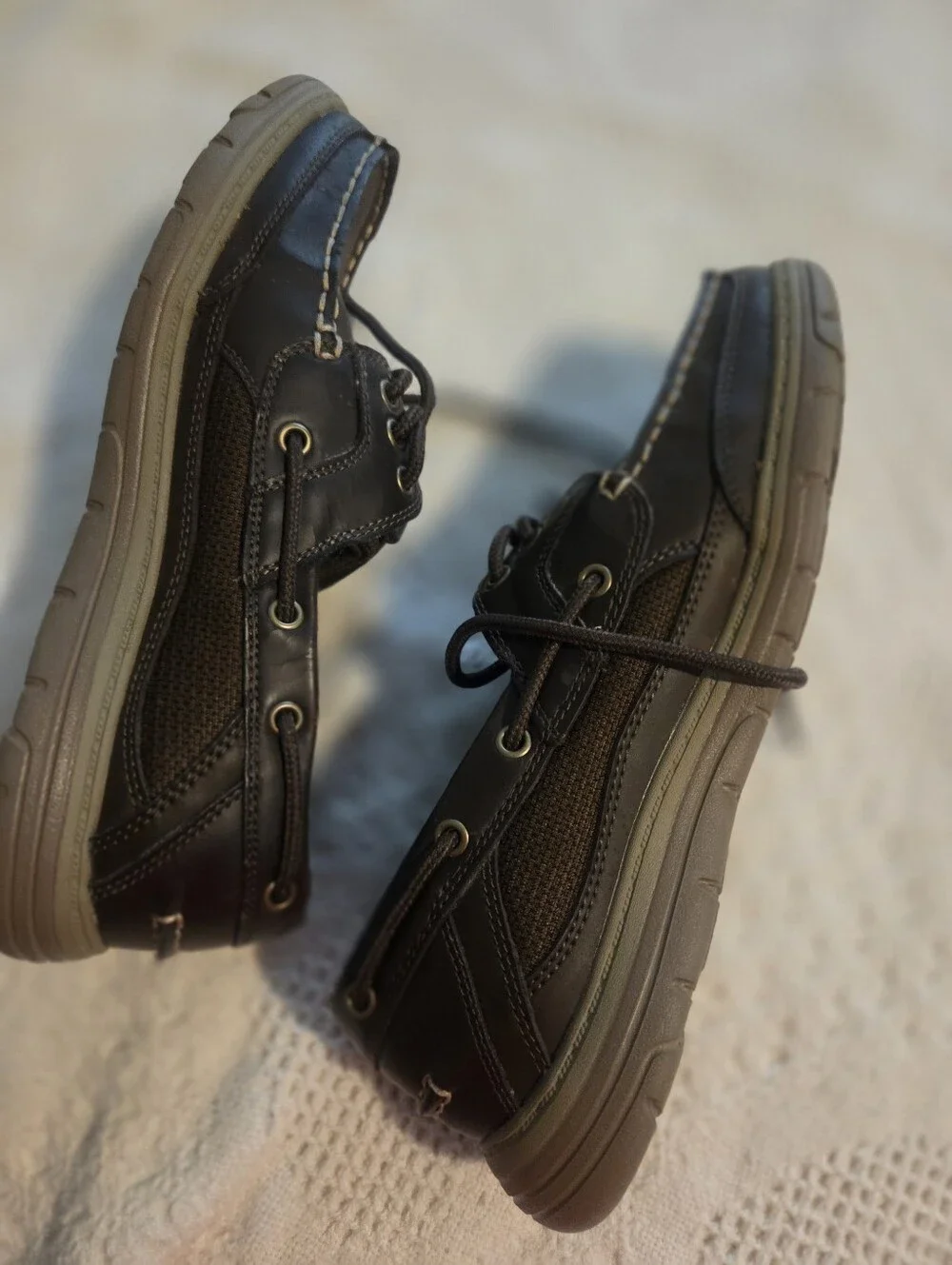 croft & barrow Dark Brown Leather Boat Shoes with Red Trim